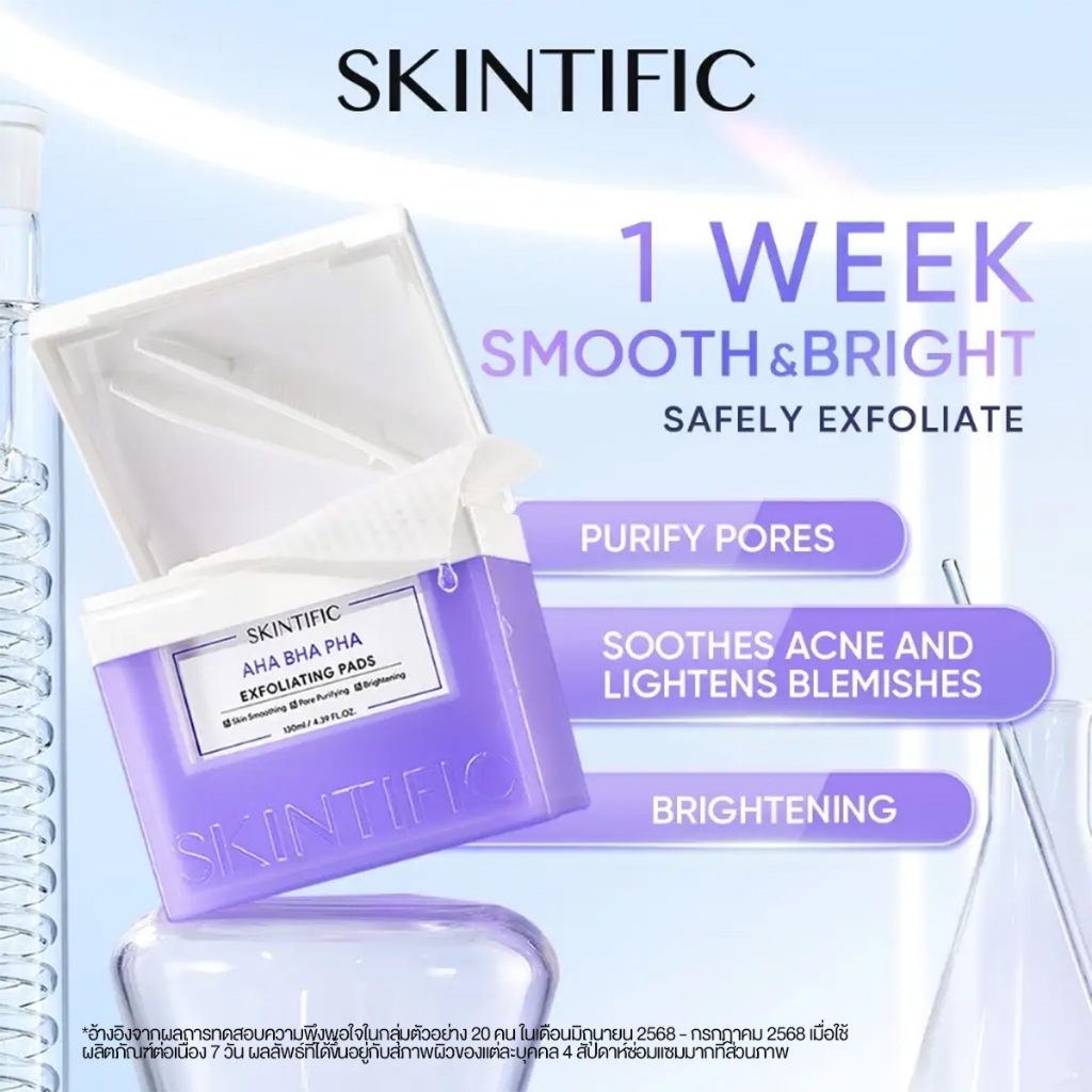 SKINTIFIC Exfoliating Pads AHA BHA PHA  (40 Pads-130ml.) สคินทิฟฟิค เอเฮชเอ บีเฮชเอ พีเฮชเอ เอ็กซ์โฟลิเอทติ้ง แพดส์
