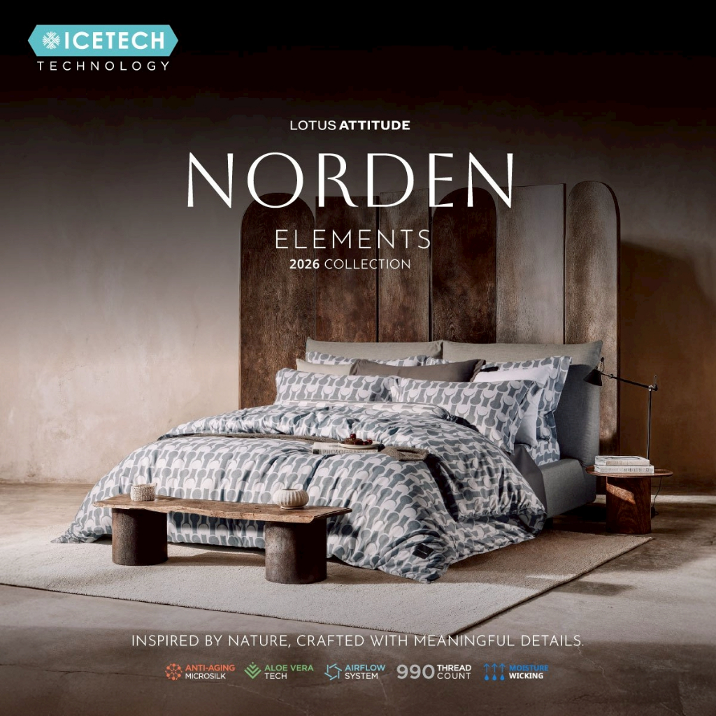 LOTUS ATTITUDE ปลอกผ้านวม 990 เส้น รุ่น NORDEN ELEMENTS 2026 ICETECH เย็นนุ่ม ถนอมผิว ลดรอยกดทับหน้า ส่งฟรี