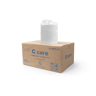 กระดาษชำระม้วนใหญ่ ทิชชู่เยื่อบริสุทธิ์ 2 ชั้นยาว 300 เมตร ตรา C care มี 12ม้วนมีถุงพลาสติก