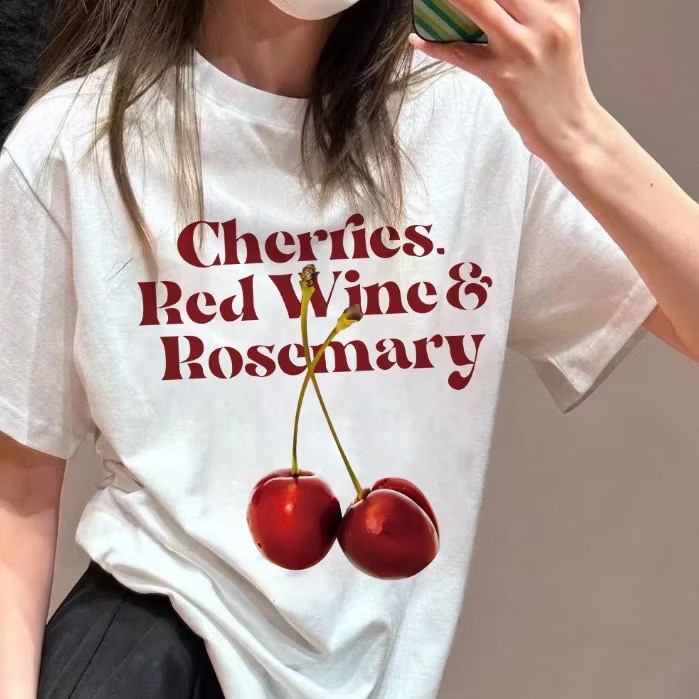 เสื้อยืดคอกลมลายเชอรี่  oversize สวยๆ tshirt women สาวอวบ คอกลม แขนสั้น เสื้อยืดลาย