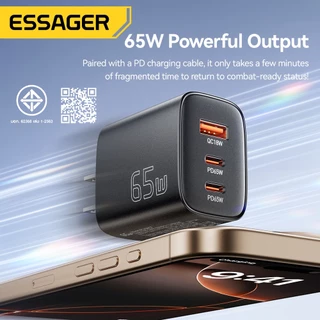 Essager อะแดปเตอร์ชาร์จเร็ว GAN 65W Type-C และ USB-A สำหรับโทรศัพท์และแล็ปท็อป