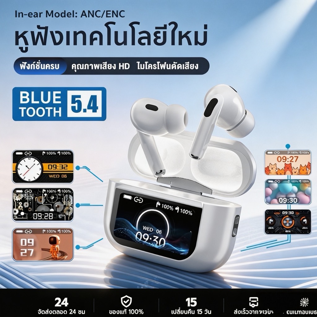 [รุ่นอัปเกรดใหม่ 2026] หูฟังบลูทูธ ANC ENC ตัดเสียงรบกวน มีจอแสดงผลดิจิทัล เสียงคุณภาพสูง ใช้งานได้ยาวนาน สวมใส่สบาย
