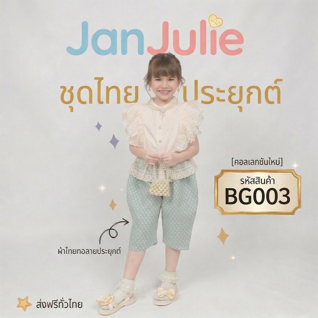 BG003 ชุดไทยประยุกต์ เด็กและผู้ไหญ่ เสื้อลูกไม้พร้อมโจงกระเบน