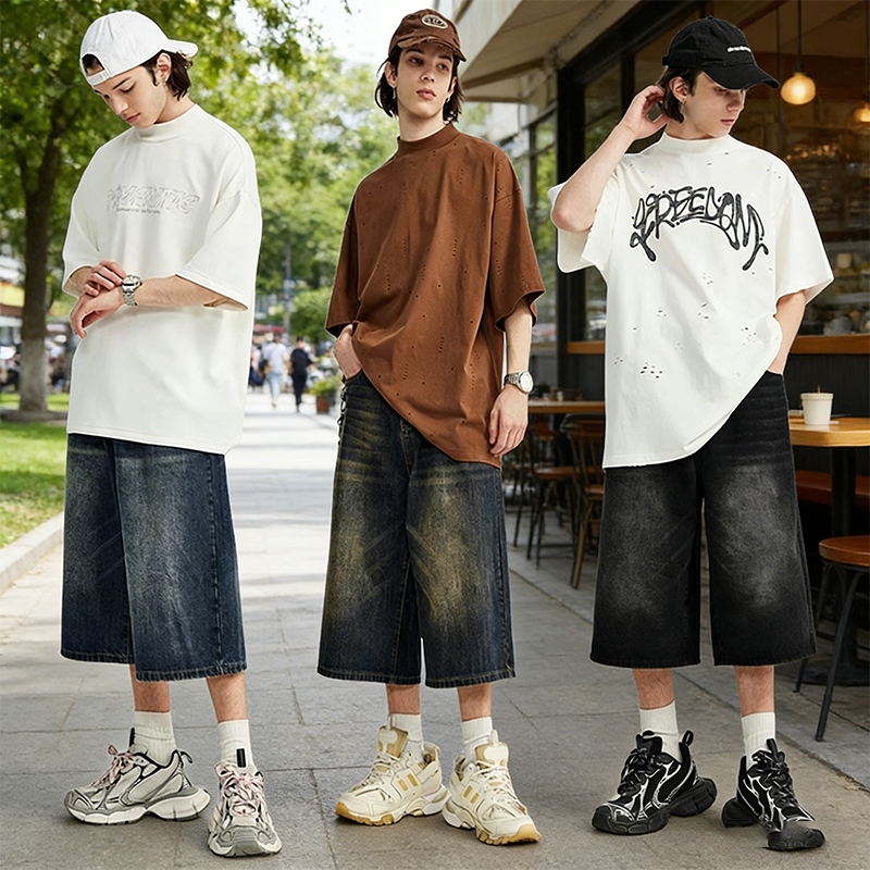 Baggy Jeans กางเกงสามส่วน 3 สี  แฟชั่นเกาหลี