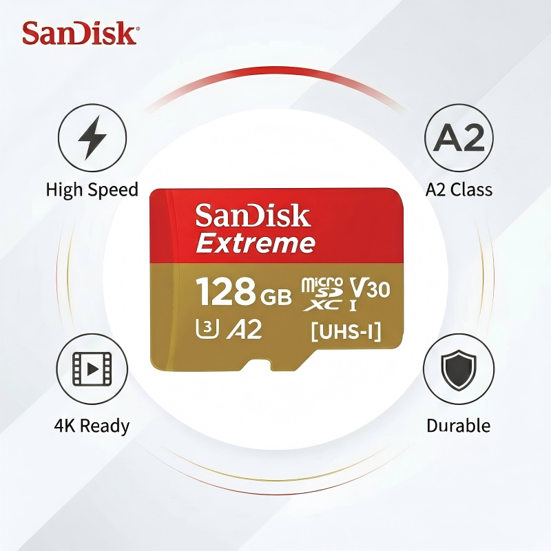 SanDisk 64GB Extreme microSDXC UHS-I Card, 160MB/s, U3 V30 A2, for 4K Vlog Camera