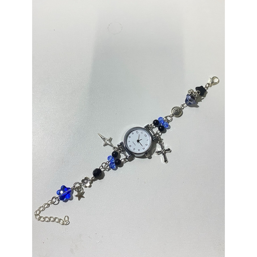 [Aozora_bead] นาฬิกาลูกปัด หน้าปัดสีเงิน ธีมดำน้ำเงิน