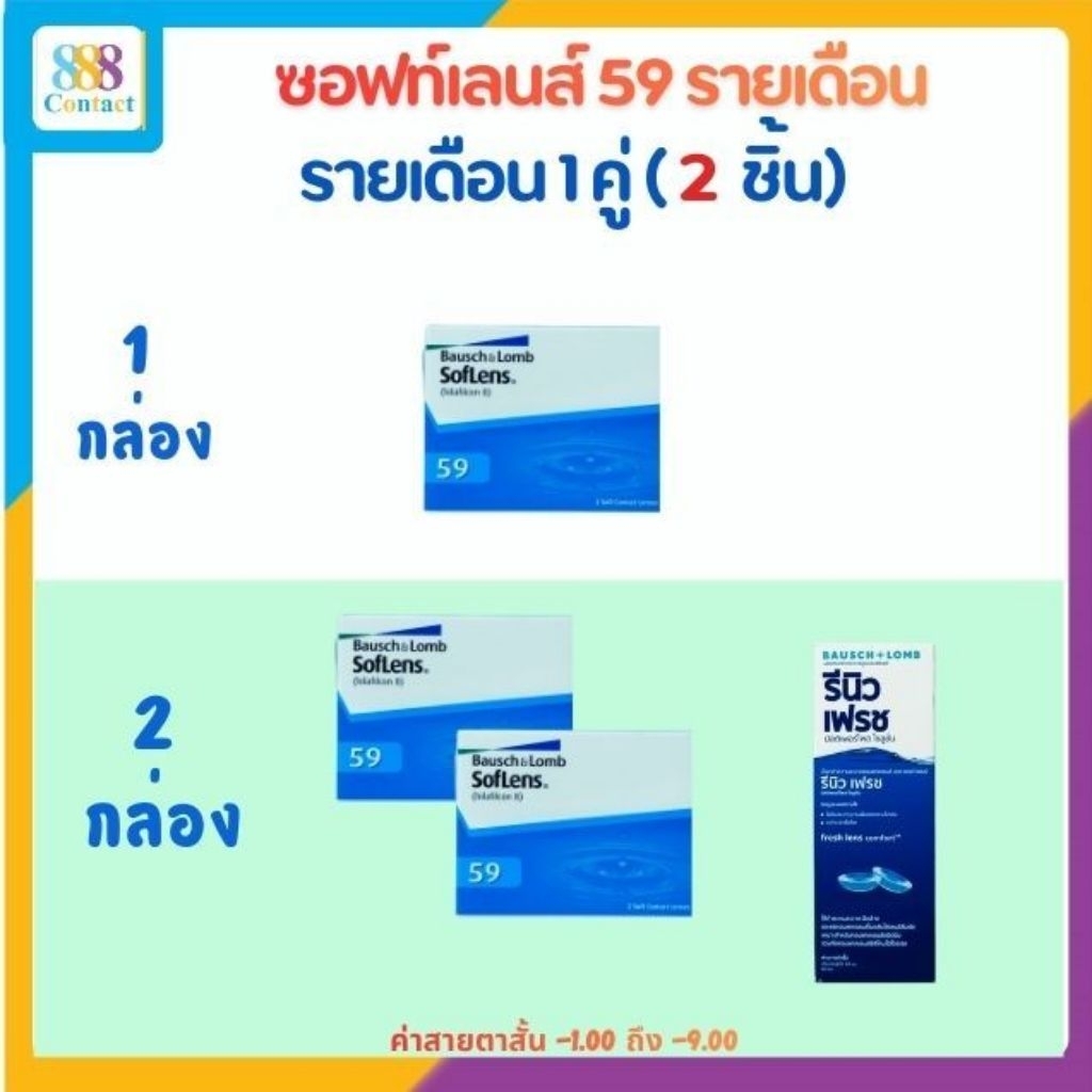 คอนแทคเลนส์รายเดือน Bausch&Lomb Soflens59 (Pack 2's)