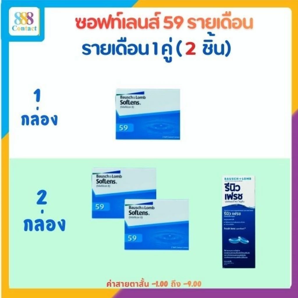 คอนแทคเลนส์รายเดือน Bausch&Lomb Soflens59 (Pack 2's)