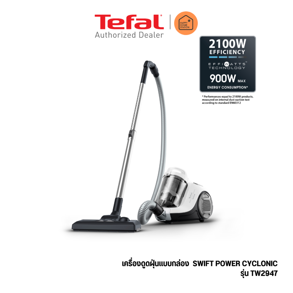 TEFAL เครื่องดูดฝุ่นแบบกล่องเก็บฝุ่น กำลังดูดเทียบเท่า 2100 วัตต์ สีขาว รุ่นTW2947EA