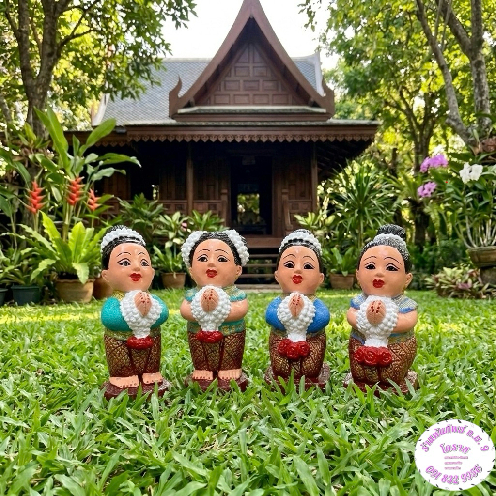 ตุ๊กตาสวัสดี ตุ๊กตาปูนปั้นสวัสดีชายหญิง คละสีเครื่องนุ่ง จำนวน 1 คู่