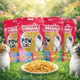 Deemar ขนมแมว อาหารทานเล่นสำหรับแมว ปลาเส้นPOW CAT ขนมสำหรับแมว POW CAT