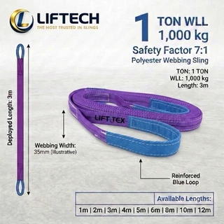 สายพานยกของ1ตัน1000kg Webbing Slingสลิงผ้าPolyester SF7:1มาตรฐานCE GSสำหรับเครน โฟล์คลิฟท์ ยกของหนัก
