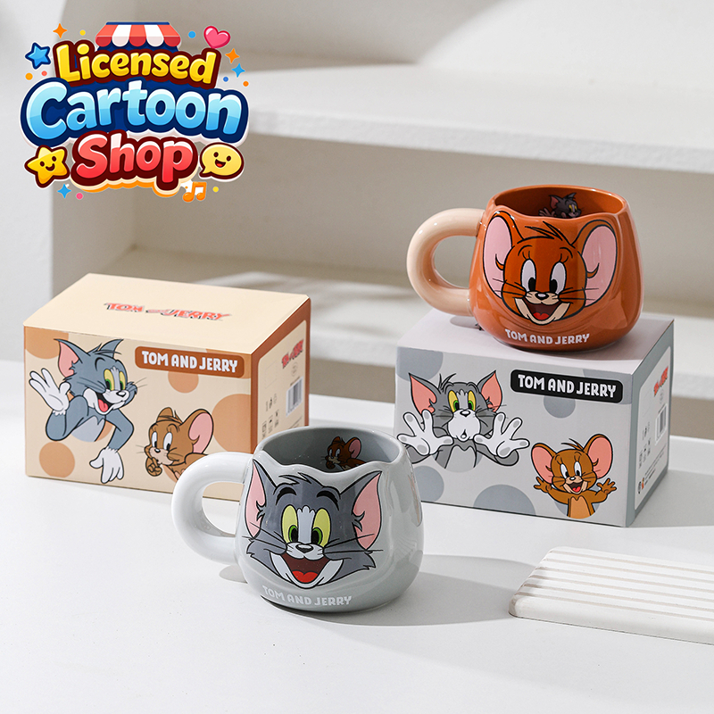 【ของแท้】Tom and Jerry แก้วเซรามิก แก้วกาแฟ แก้วมัคการ์ตูน 450ml ถ้วยกาแฟน่ารัก พร้อมกล่องของขวัญ