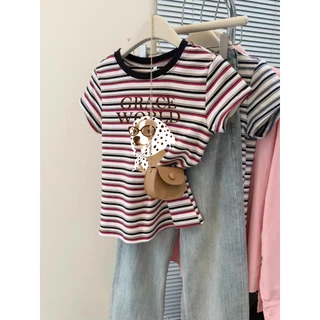 เสื้อยืดลายทางลายสุนัขสุดน่ารัก สไตล์เกาหลี ผ้าคอตตอนคุณภาพดี M-3XL ใส่สบายไม่ร้อน เหมาะใส่ทุกวัน