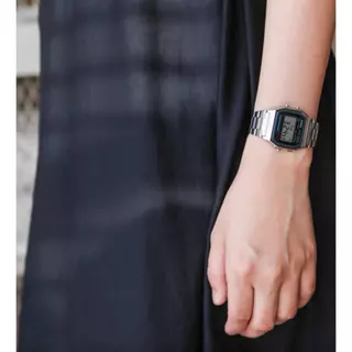 นาฬิกาดิจิทัลสแตนเลส รุ่น-158-สายสแตนเลส กระจกมิเนอรัล ขนาดหน้าปัด 34mm