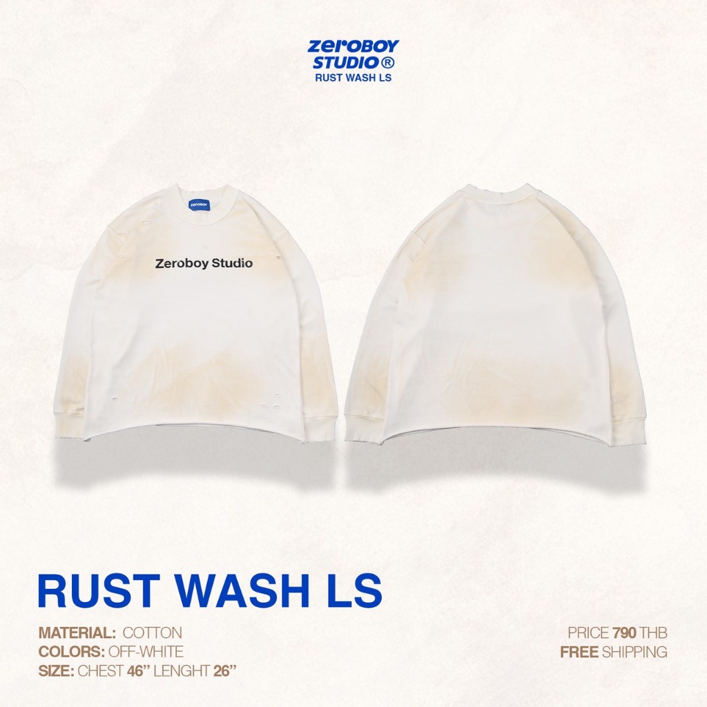 ZEROBOY® — RUST WASH LS สเวตเตอร์แขนยาวสีขาว