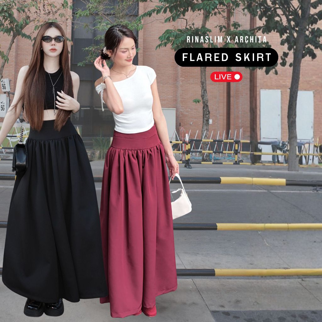 (ราคาพิเศษเฉพาะในไลฟ์) RINASLIM Flared Skirt กระโปรงยาวทรง A บานจีบรอบตัว