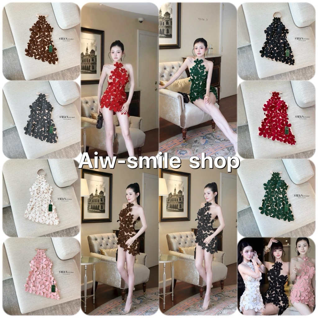 เดรสสั้นแต่งดอกไม้สามมิติ (ทักแชตสอบถามสต็อกก่อนสั่งน๊า)