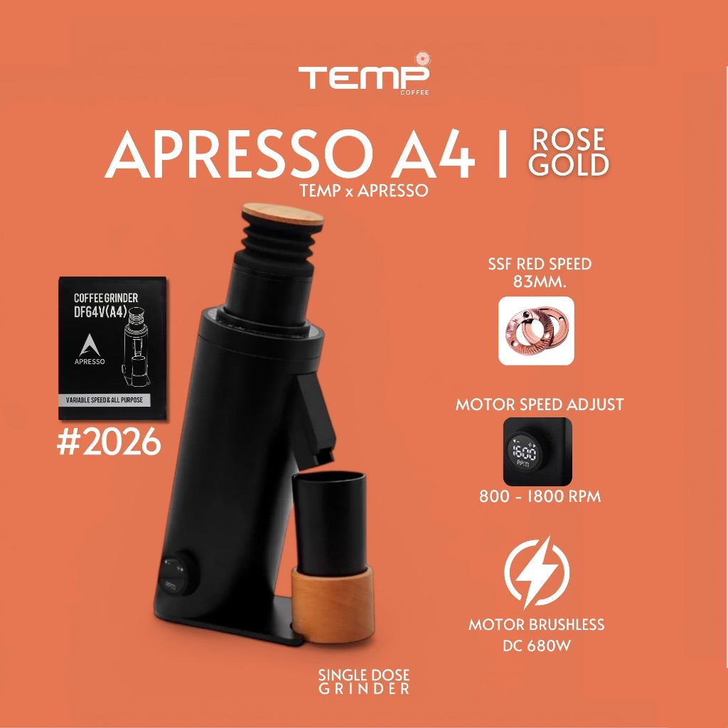 เครื่องบดกาแฟ l APRESSO A4 BLACK- SINGLE DOSE (DF64V) ***เวอร์ชั่นล่าสุดเฟือง ROSE GLOD 64mm.***