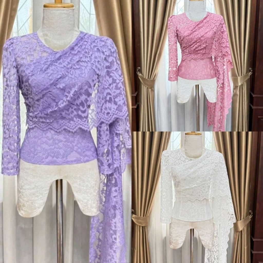 เสื้อลูกไม้สไบมี3สีขาว/ม่วง/ปูน