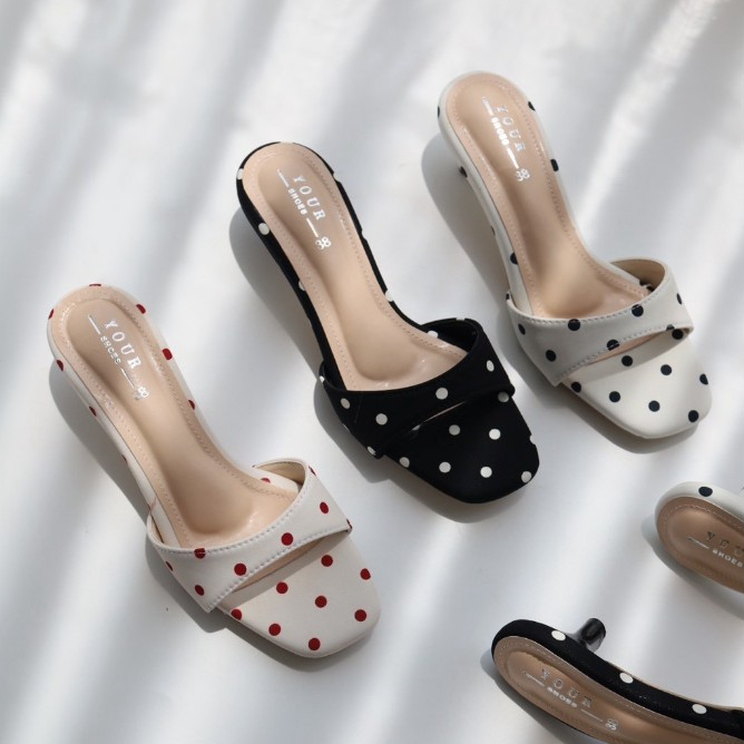 YOURSHOES N45 / รองเท้าส้นสูง 1นิ้ว รองเท้าลายจุด รองเท้าPolkadot