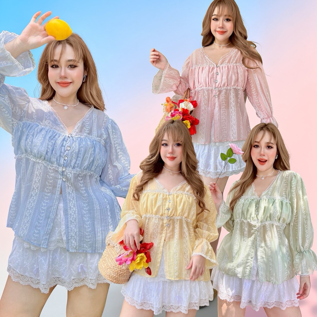เสื้อแขนยาวคอวี Rosy dimond V top 40“-60”