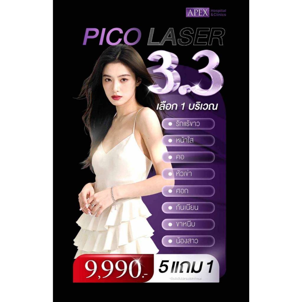 [E-Voucher] APEX เลเซอร์ Pico Laser 5 แถม 1 ลดรอยดำ ลดตุ่มหนังไก่ สร้าง คอลลาเจน ราคาพิเศษ