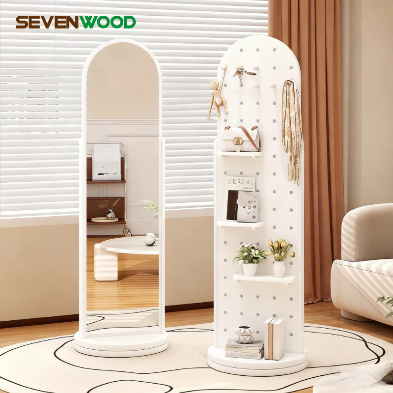 SEVENWOOD กระจก กระจกยาว กระจกเต็มตัว กระจกวินเทจ กระจกตั้งพื้น การออกแบบเพ็กบอร์ด กระจกเก็บของได้ 40*165ซม