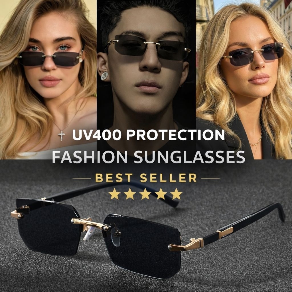 แว่นกันแดดแฟชั่น UV400 รุ่น Nova Rimless ดีไซน์ไร้กรอบ Y2K Vintage Modern แว่นกันแดดทรงสี่เหลี่ยม สไตล์เกาหลีสุดฮิต