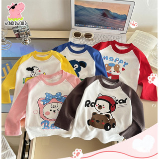 เสื้อคอกลมเด็ก เสื้อผ้าเด็ก ลายสัตว์น่ารัก สีทูโทน คอกลม ทรงหลวม