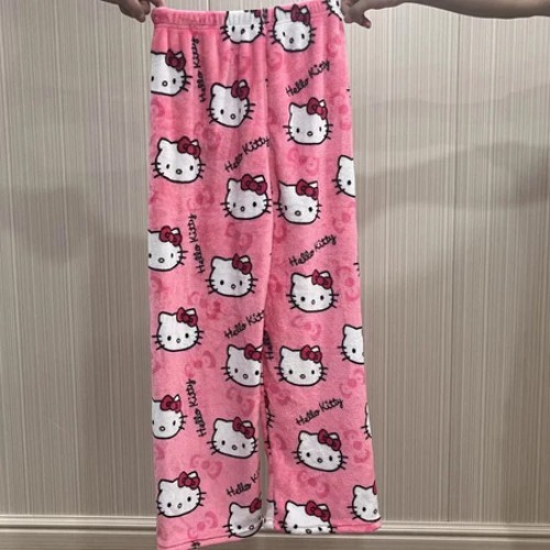 2025 Sanrio Hello Kitty Pajamas Halloween Flannel Fashion Trouserswomen Kawaii Woolen Anime Cartoon 
