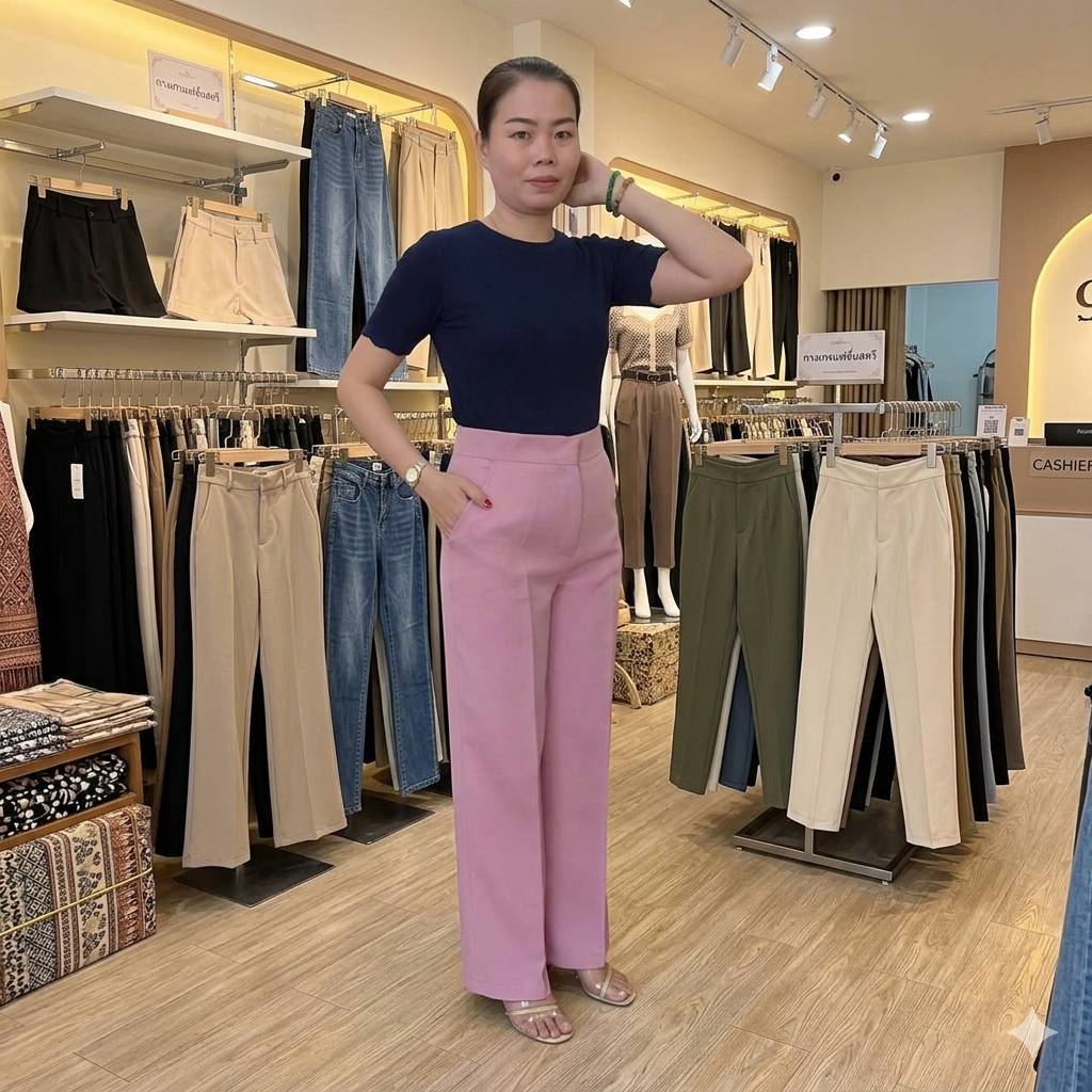 กางเกงขายาวกระบอกกลางตะขอหน้า ขอบเรียบใส่ทำงานได้ S-2XL