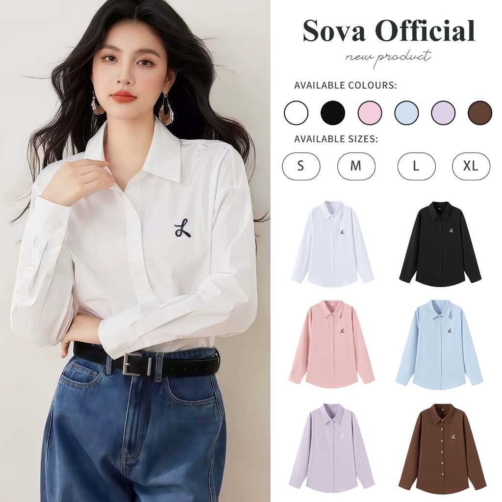 เสื้อเชิ้ตแขนยาวมีฮู้ดสไตล์เกาหลีทรงหลวมสำหรับผู้หญิง