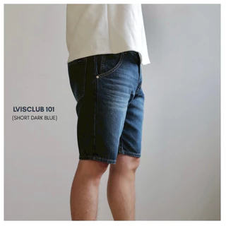 LVISCLUB 101 กางเกงยีนส์ขาสั้นทรงกระบอกผ้าไม่ยืดเป้าซิปฟอกเฟดสสวยนุ่มใส่สบาย