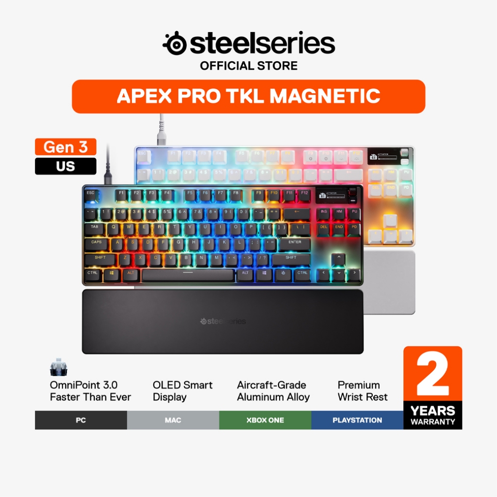 SteelSeries Apex Pro TKL Gen 3 Gaming Keyboard คีย์บอร์ดเกมมิ่ง สวิตช์ OmniPoint 3.0 HyperMagnetic