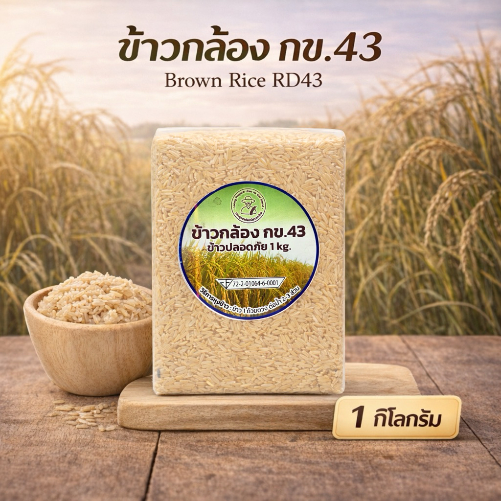 ข้าวกล้อง กข.43 แท้ 1 กก. Brown Rice RD43 ข้าวกล้องหอม นุ่ม หุงง่าย ข้าวเพื่อสุขภาพ ข้าว กข43