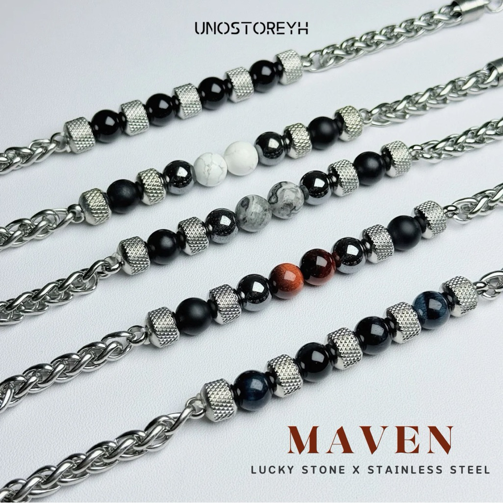 🔥𝕄𝕒𝕧𝕖𝕟 | Lucky stone x Stainless Steel | กำไลหินมงคล x สแตนเลสแท้ UNO053