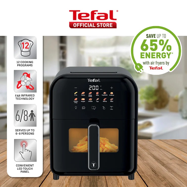 TEFAL หม้อทอดไร้น้ำมัน (1835 วัตต์, 6 ลิตร, สีดำ) รุ่น EY8218