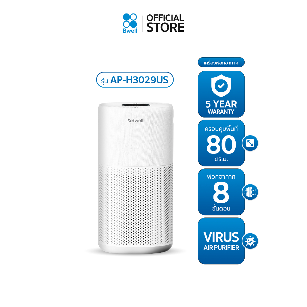 Bwell เครื่องฟอกอากาศขนาด 40-80 ตรม. 8 ขั้นตอน รุ่น AP-H3029US