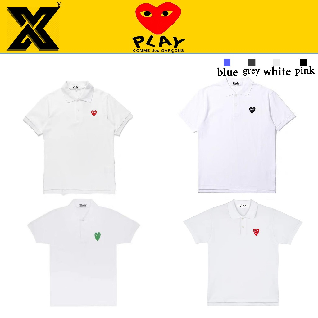 PLAY100% ของแท้นำเข้าจากญี่ปุ่น，CDG，Rei Kawakubo，COMME des GARCONS，เสื้อโปโล ปักโลโก้รูปหัวใจ ซีรีส์