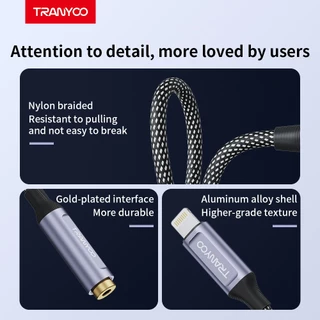 TRANYOO E8 อะแดปเตอร์แปลงหูฟัง Type-C / Lightning เป็น 3.5mm เหมาะสำหรับโทรศัพท์มือถือ แท็บเล็ต และอุปกรณ์อื่น ๆ