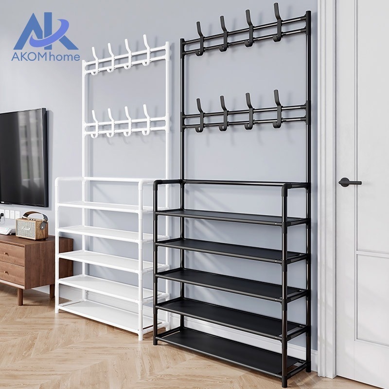 🔥🔥🔥2IN1 ชั้นวางรองเท้า ราวแขวนเสื้อ ชั้นวางของ ไม้แขวนอเนกประสงค์และชั้นวางหมวก ร้อมชั้นวาง ชั้นรองเท้า shoe rack