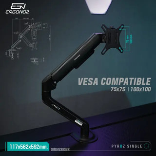 Ergonoz Ezzential Pyroz ขาจับจอ แขนจับจอ Single/Twin ขนาด 17"–32" สูงสุด 9 กก. Monitor Arm 17inch - 32inch Quick Release