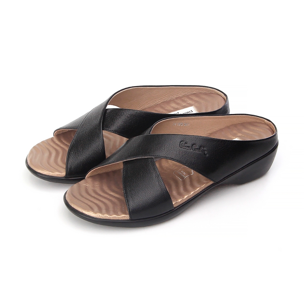 [Size 36-41] Pierre Cardin รองเท้าผู้หญิง ลำลอง ส้นแบน นุ่มสบาย ผลิตจากหนังแท้ สีดำ รุ่น 24WS362