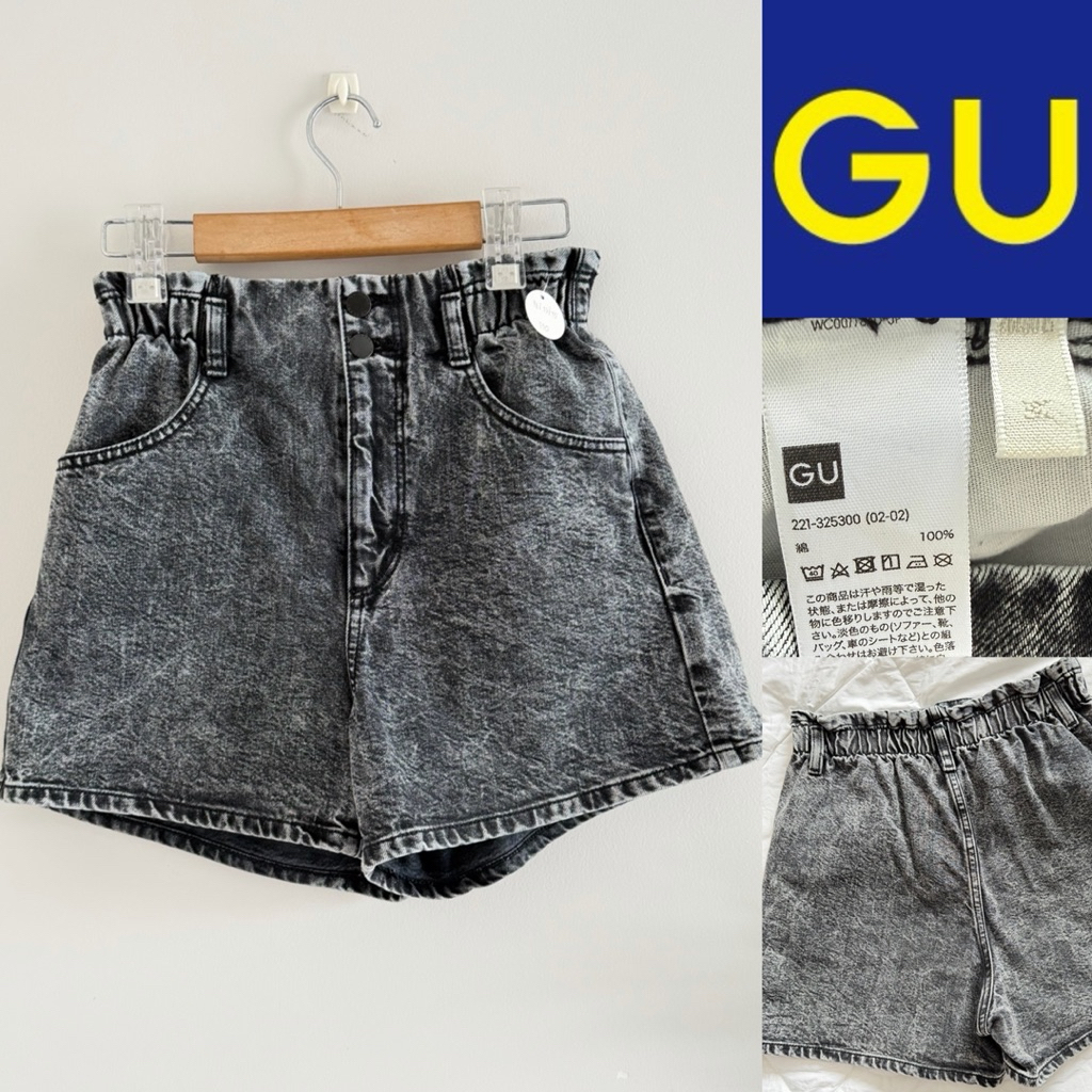 A010_GU กางเกงยีนส์ขาสั้นผู้หญิง มือสอง เอวสูง ทรงสวย ไซส์ M Denim Shorts