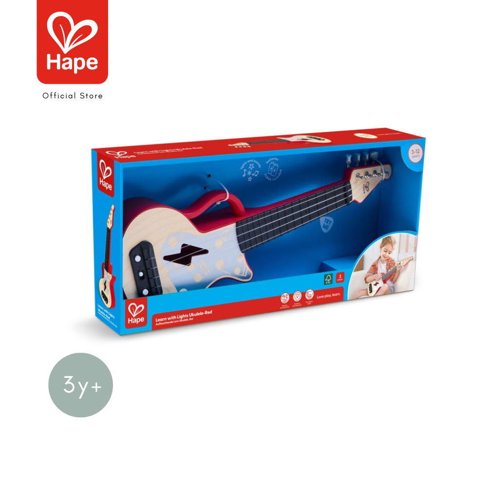 Hape Learn with Lights Ukulele-Red	อูคูเลเล่ไฟฟ้า ใส่ถ่านมีเสียงมีไฟ	3Y+ รูปที่ 8