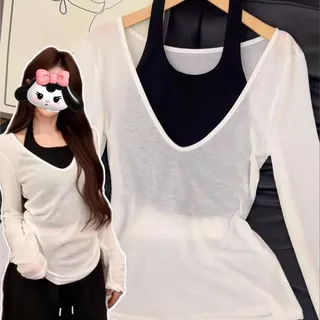 เสื้อคลุมกันแดดแขนยาวผ้าโปร่งบางสีขาวคอวีสำหรับผู้หญิง ทำจากผ้าไหมน้ำแข็งเนื้อบางเบา เหมาะสำหรับฤดูร้อน