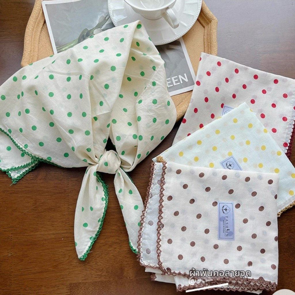 [Mimmuffin] ผ้าโพกหัวลายจุด Polka Dot ผ้าพันคอแฟชั่น สไตล์เกาหลี ผูกผม โพกหัว แต่งลุควินเทจ