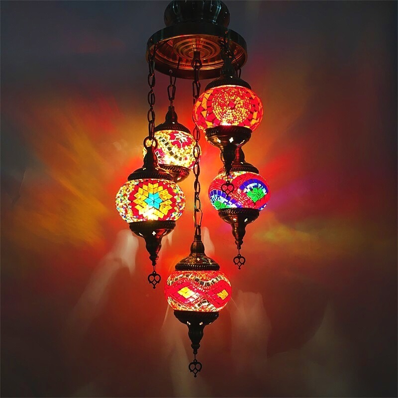 5 Heads Handmade Mosaic Lamp Romantic Hotel Cafe Restaurant Bar Pendant Light Living-room Balcony Stairs