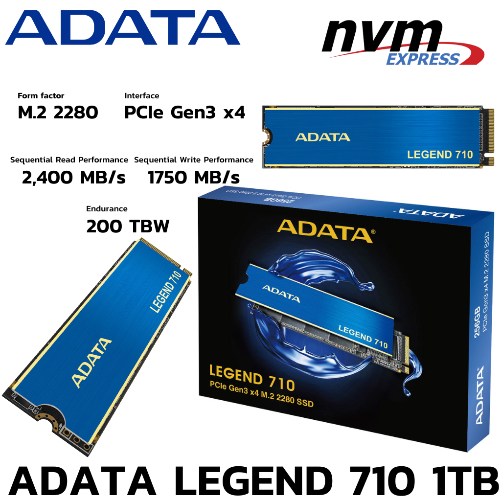 M.2 1 TB SSD (เอสเอสดี) ADATA LEGEND 710 PCIe NVMe M.2 2280 (LEGEND 710-1TCS)
